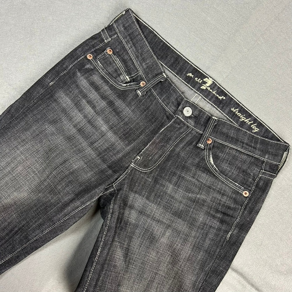 7 For All Mankind Straight Leg Jeans Dark Wash Squiggle Women 27 Black